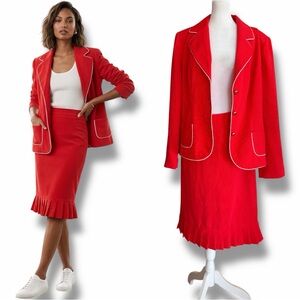 Vintage Giorgio Sant’Angelo Red Pinstripe Skirt Suit Set 16 Fits 12/14 L/XL